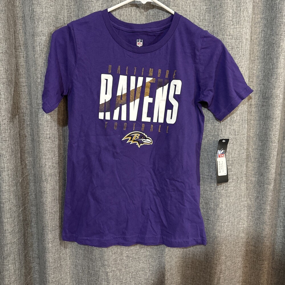 NWT Youth Size Med 10/12  Baltimore Ravens Outerstuff Purple Posterize T-Shirt